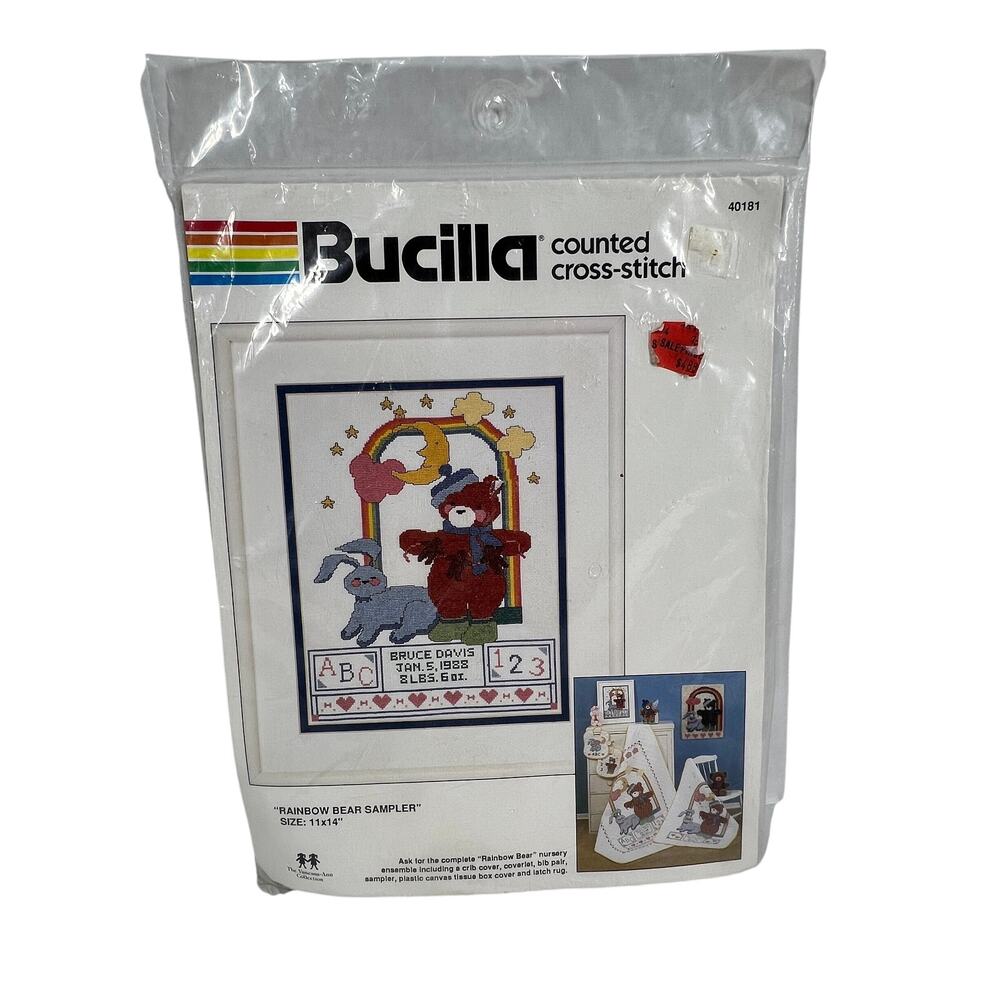 BUCILLA Rainbow Bear Sampler Cross Stitch Kit 11x14 40181 Sealed NEW Nursery